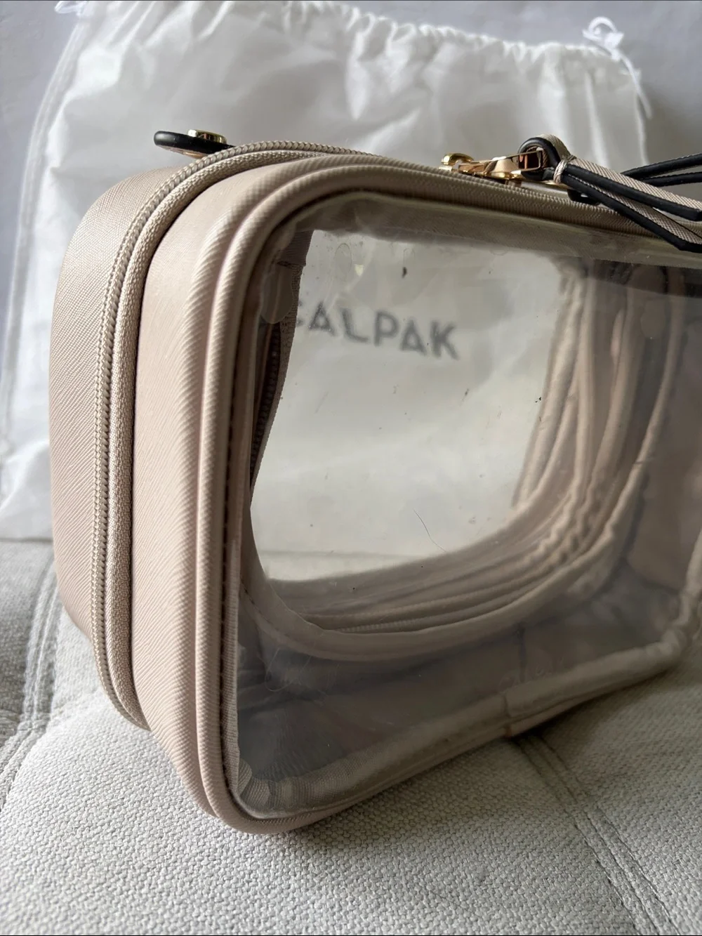 Calpak Small Clear Cosmetic Case in Stone